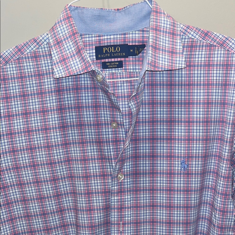 Polo by Ralph Lauren Men's Pink and Blue Checkered Shirt